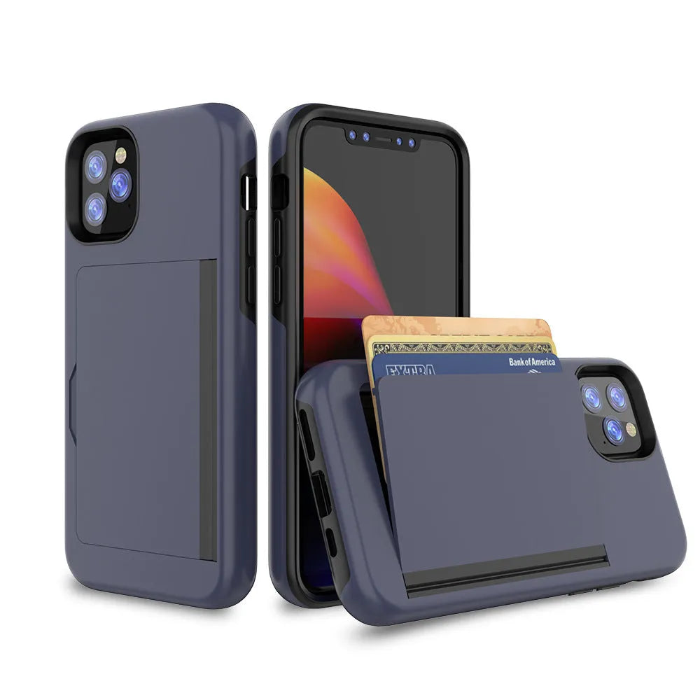 Simple solid-colour TPU and PC mobile phone shell for iPhone 11 series in black, red, pink, dark blue, blue, and purple.