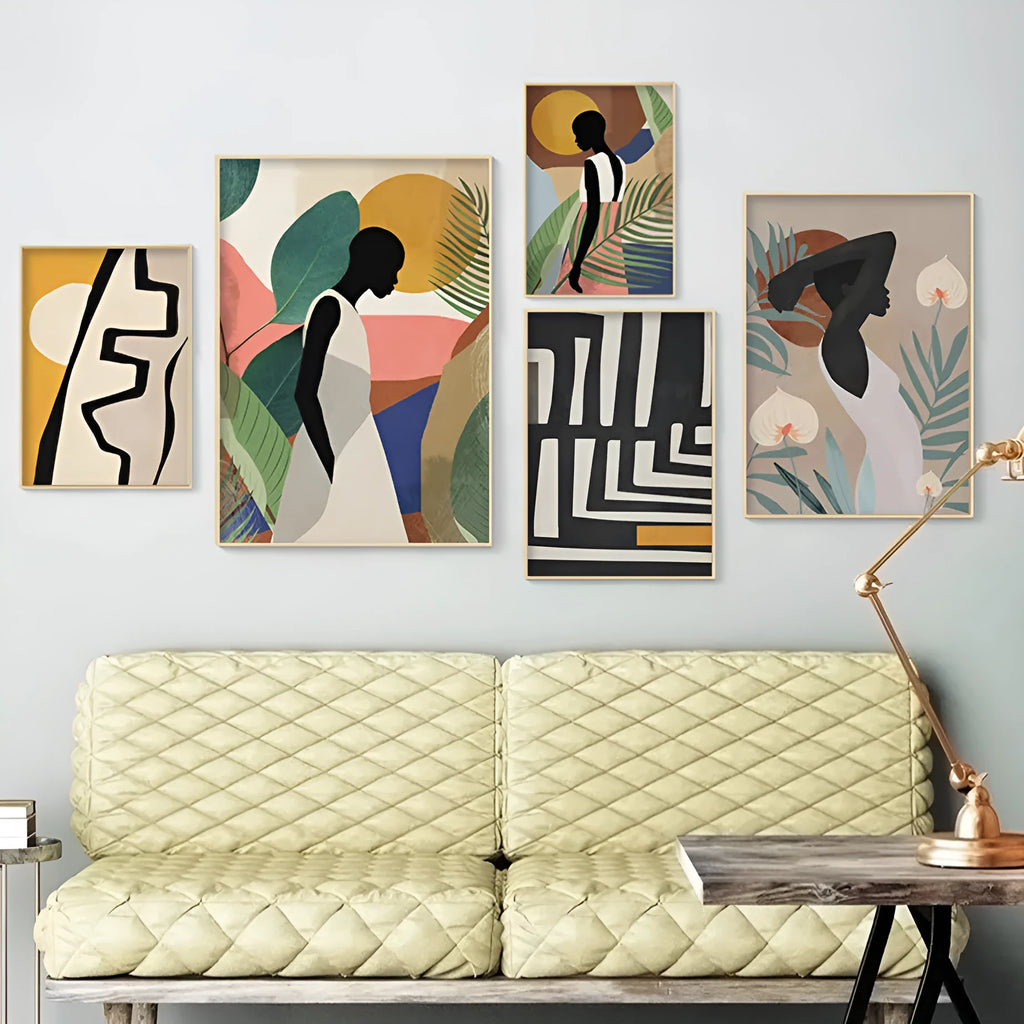 Abstract African women flower leaf mural art canvas painting spray paint on oil canvas unframed rectangular shape