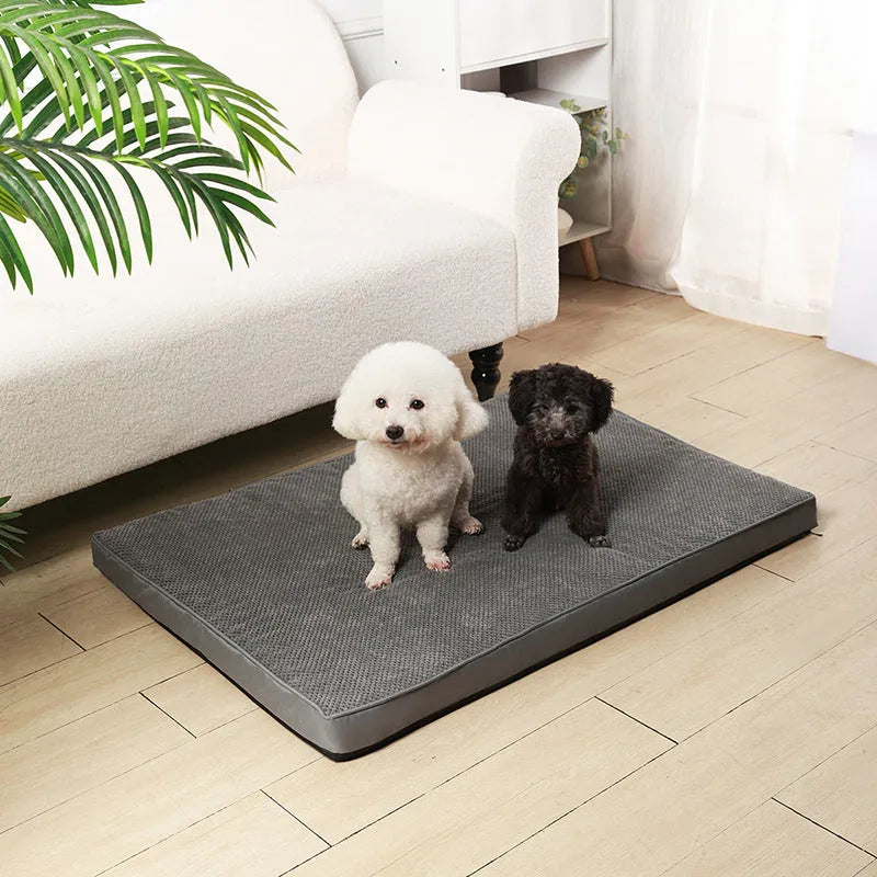Pet memory foam mat for small medium large dogs in grey colour with removable washable cover on floor