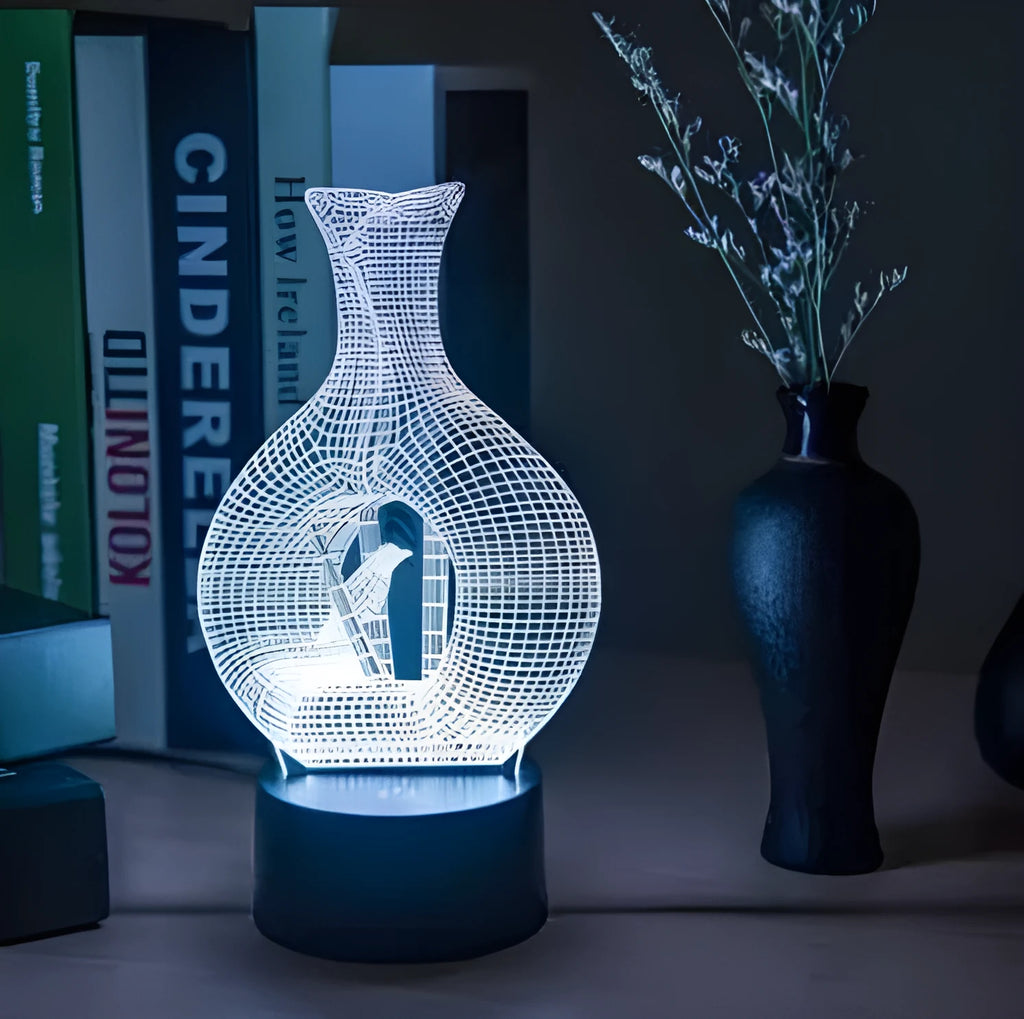 3D acrylic LED night light with touch button and ABS base on a table