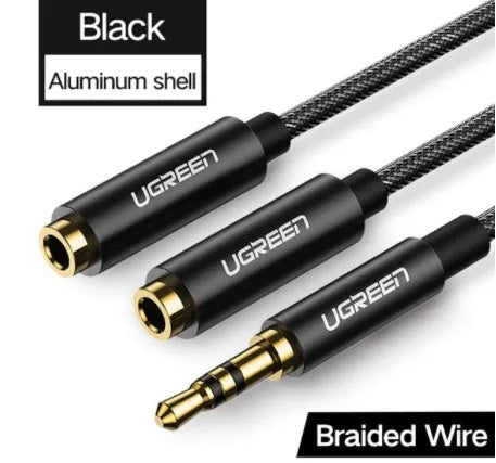20cm earphone cable with 3.5mm gold-plated connectors in black, grey, or white