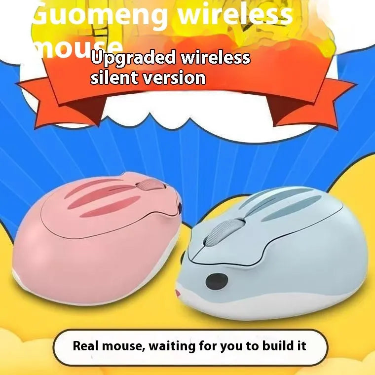 Hamster wireless mute Bluetooth mouse in yellow, pink and grey colour options showing compact ergonomic design