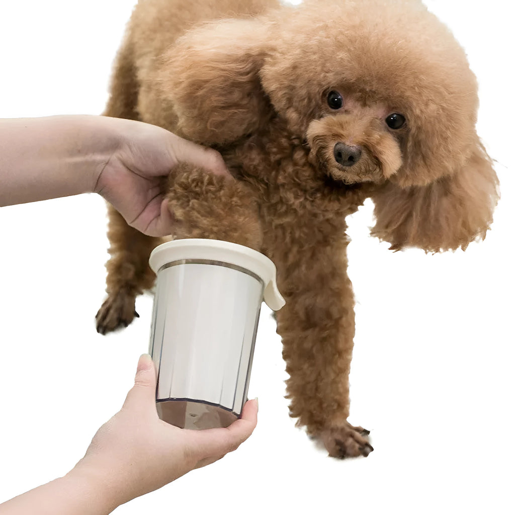 White portable pet foot washer cup with soft silicone bristles, 95 x 120mm, for small dogs