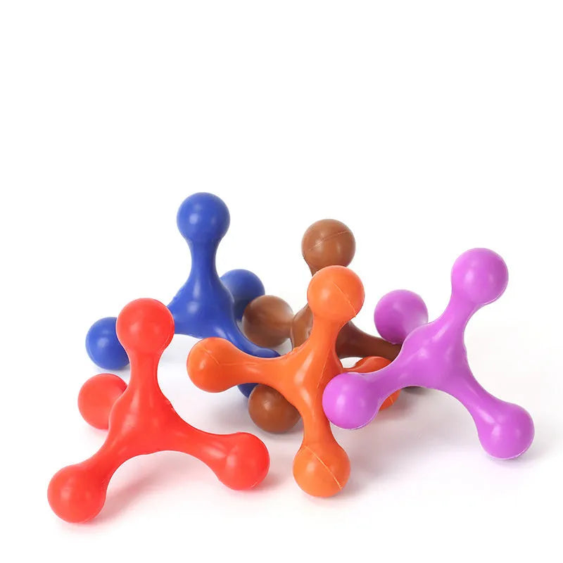 Three-legged silicone chew toy for small and medium dogs in various colours