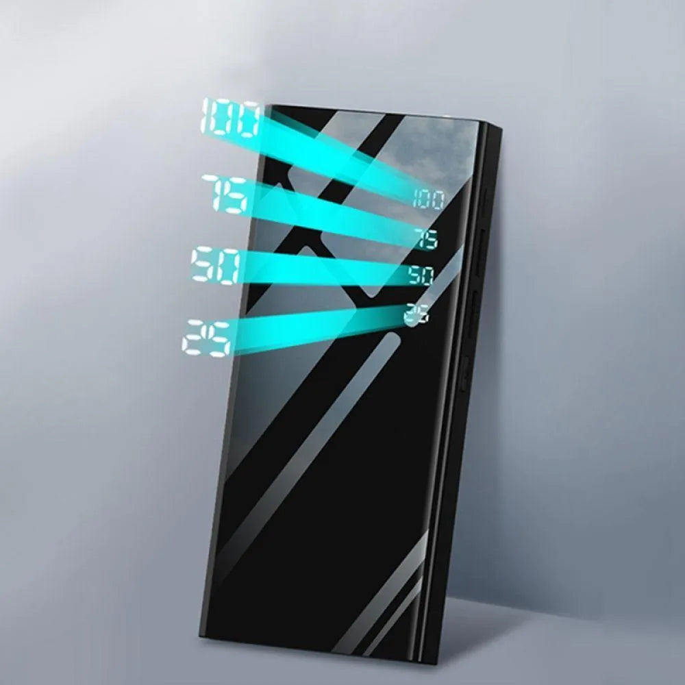 20000mAh power bank with LCD display showing battery percentage and dual USB charging ports