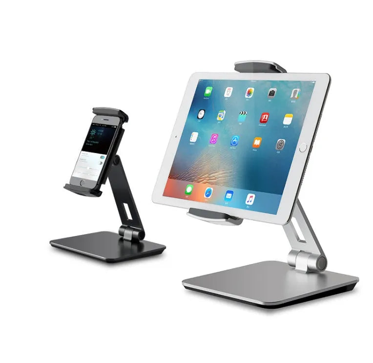 Aluminium foldable desktop phone and tablet stand with 360-degree rotation mechanism