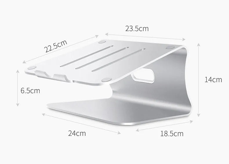 Aluminium notebook cooling bracket in grey colour with rotary adjustment mechanism.