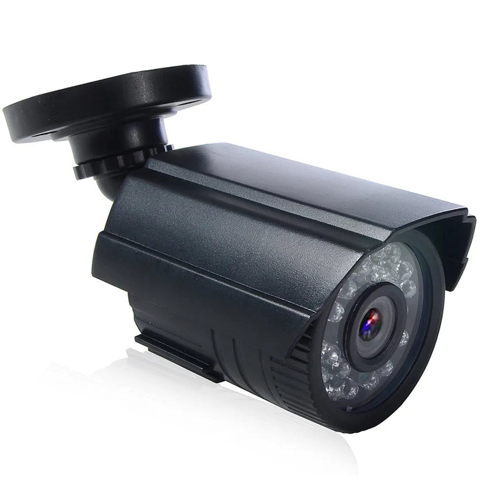 Black HD waterproof outdoor surveillance camera with infrared night vision in ABS plastic housing