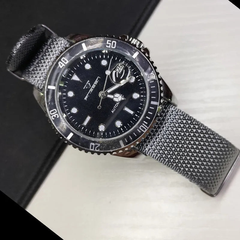 Textile nylon integrated watch strap in Army Green colour showing the 20mm width.
