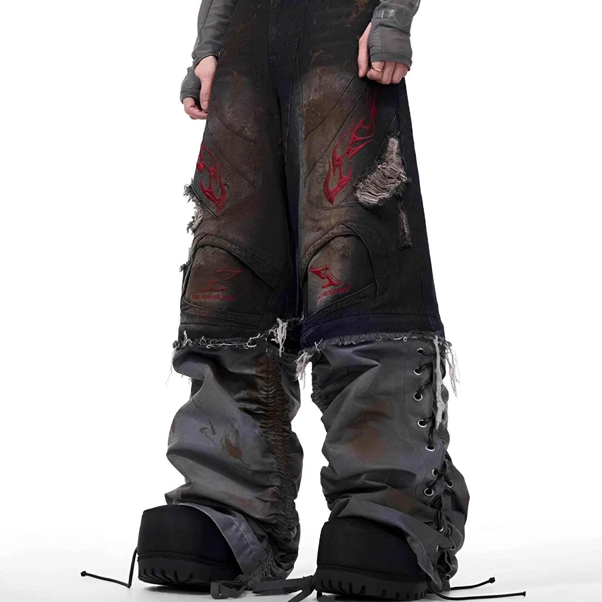 Men's loose-fit retro jeans with detachable trouser legs in denim