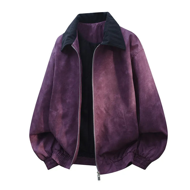 Men's casual black jacket featuring a detailed stitching lapel design and straight hem.