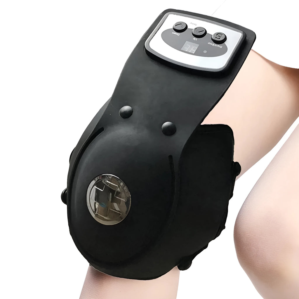Knee and shoulder massager unit with infrared heat function and adjustable temperature control.