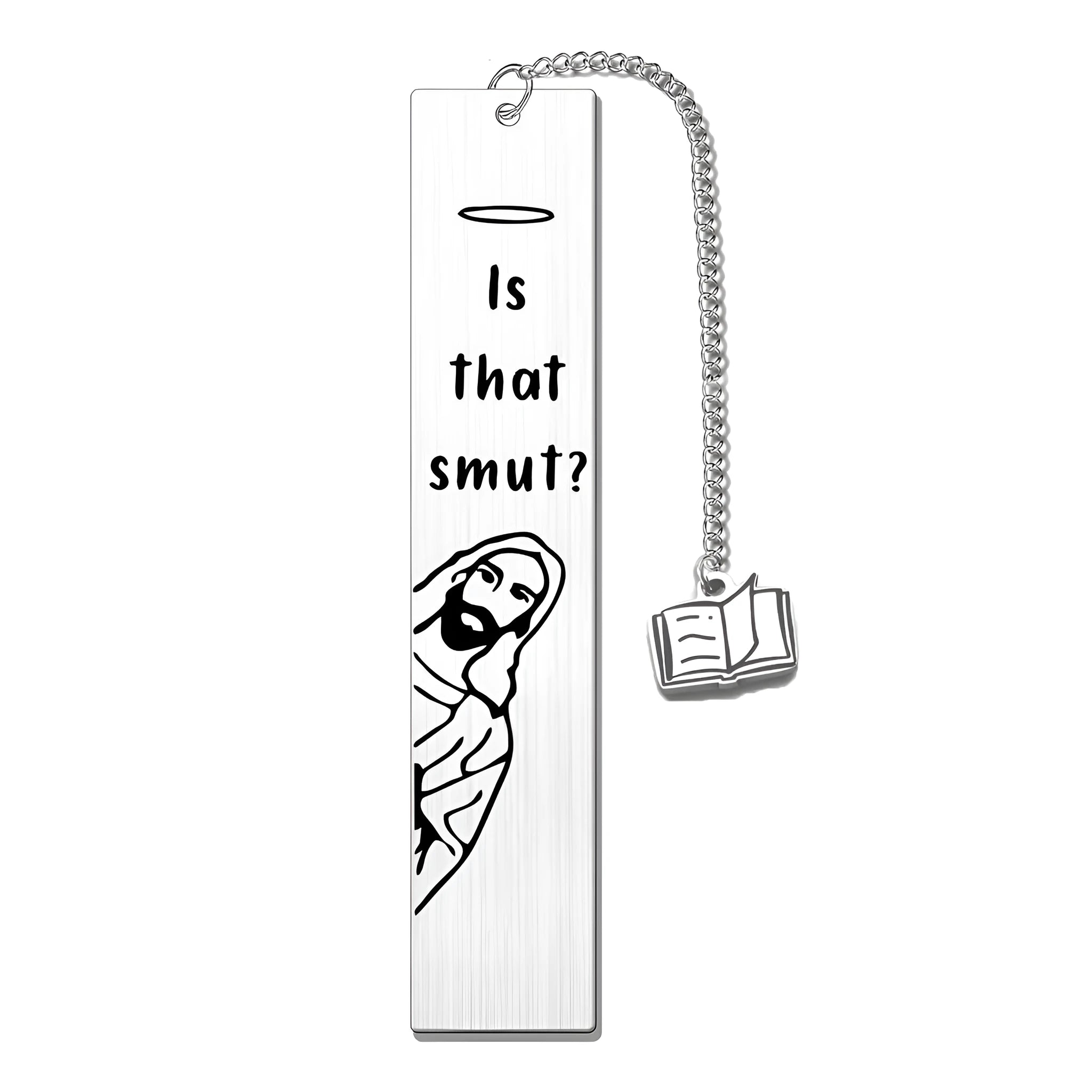 Stainless steel bookmark with tassel decoration measuring 13cm by 2.6cm in gift box