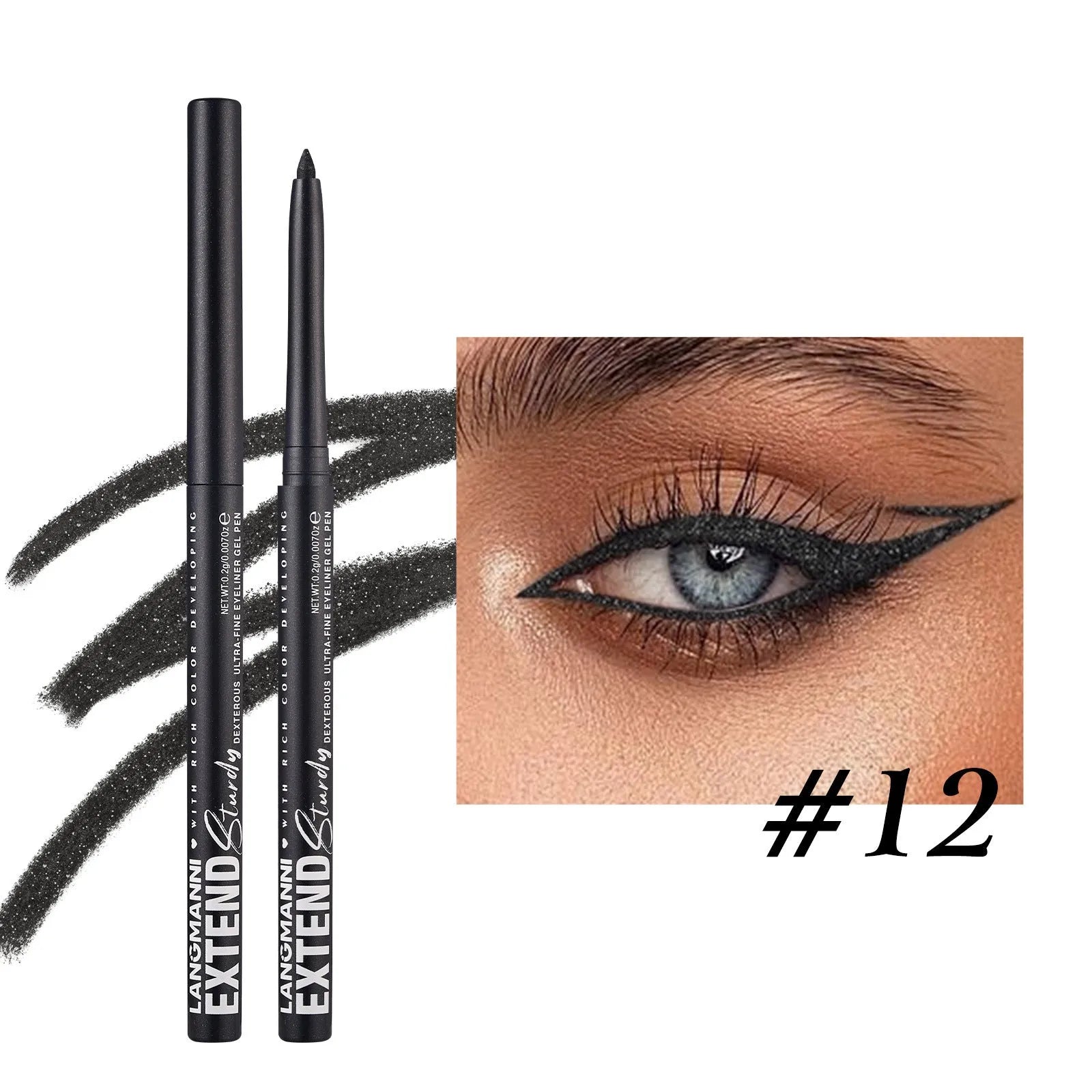 Set of 12 colourful gel glitter eyeliner pencils in vibrant shades for waterproof makeup