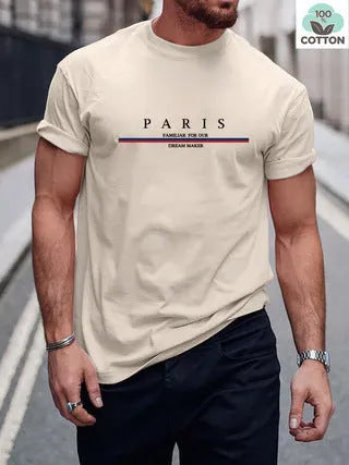 Men's loose fit cotton t-shirt with printed letter design in apricot colour.