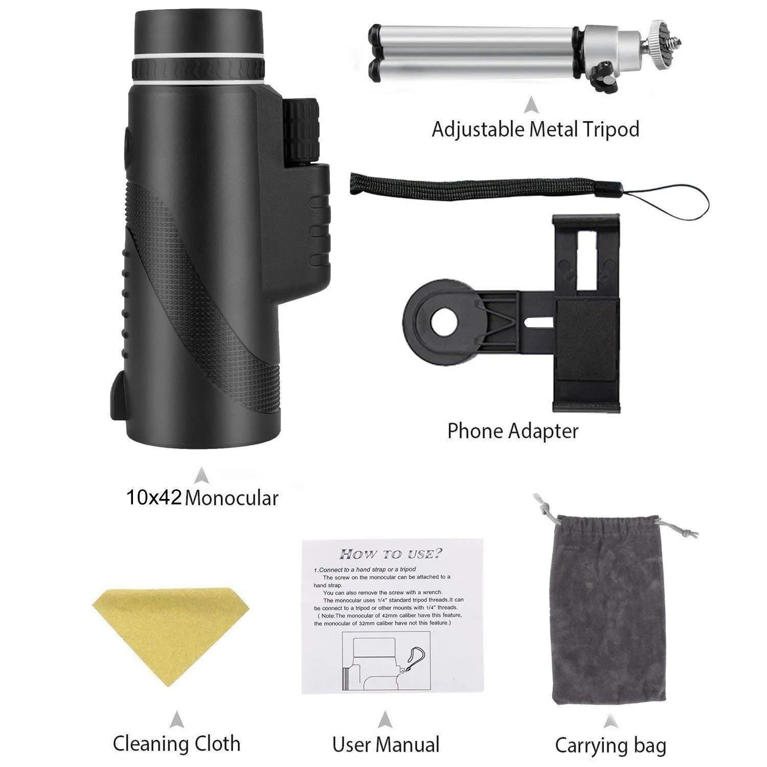 Black HD 40x60 cellphone telescope with smartphone attachment for 40x magnification observation