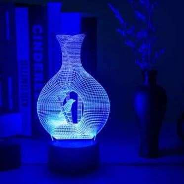 3D acrylic LED night light with touch button and ABS base on a table