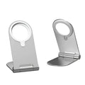 Silver vertical adjustable magnetic bracket for iPhone 12 phones showing compact dimensions