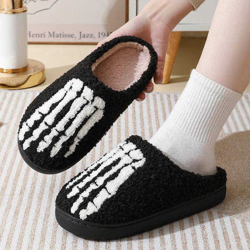Halloween ghost hand cartoon thermal cotton slippers with suede upper, non-slip rubber sole, ghost hand colour