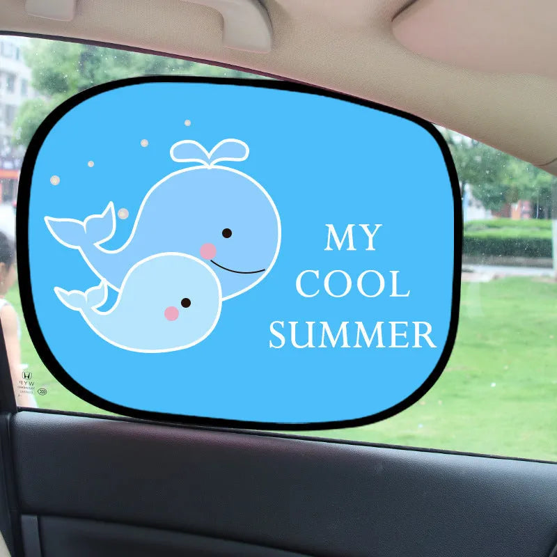 Pair of grey nylon mesh electrostatic car sunshades for side windows.