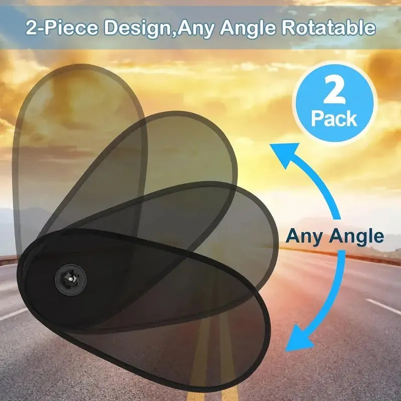 Black breathable mesh car side window shade stretched over glass with visible suction cups.