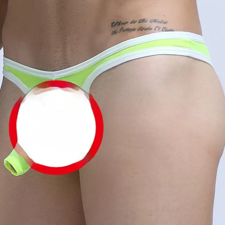 Men's Ice Silk elephant nose small pouch underwear in Army Green colour on a white background.
