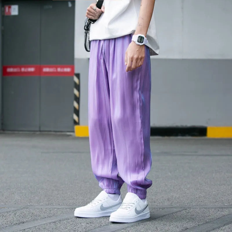 Ultra-thin ice silk cropped harem pants for women, loose fit, five colours available