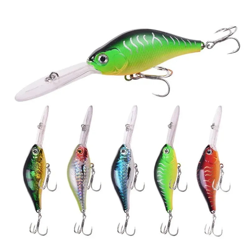 Fat Man Deep Diving Mino Lure crankbait in colour showing long diving lip and treble hooks.