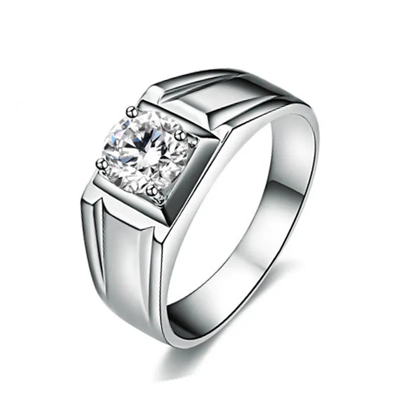 Men's adjustable copper ring with a large square diamond in gold or platinum finish