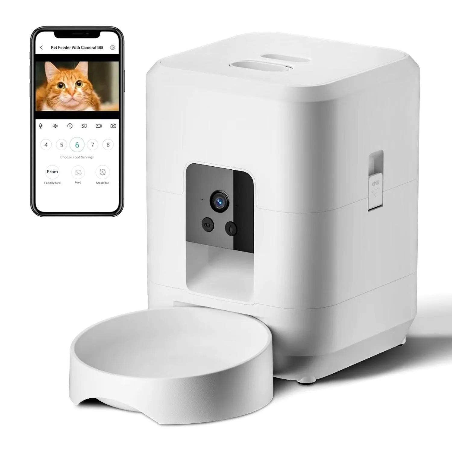 Smart Wi-Fi automatic pet feeder with smartphone app control for cats