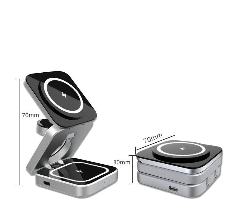 Folding desktop wireless charging bracket for Apple, Samsung and Google Pixel Watch devices