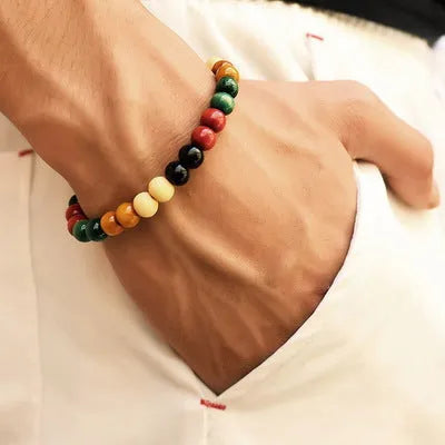 Natural stone beaded bracelet with lava stones for essential oils, unisex ethnic style.