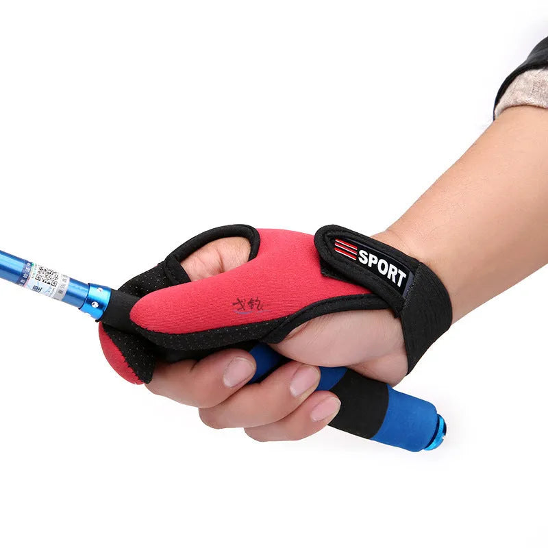 Two-finger fishing glove showing diving cloth back and microfiber palm for right or left hand