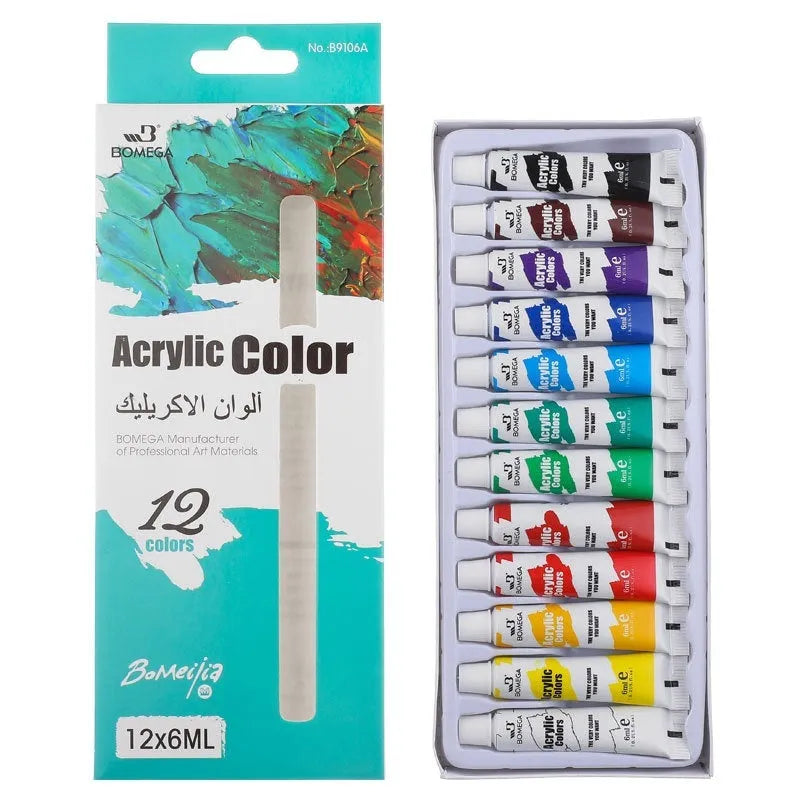12-colour artist pigment set tubes for acrylic, gouache, watercolour, oil, glass and textile painting