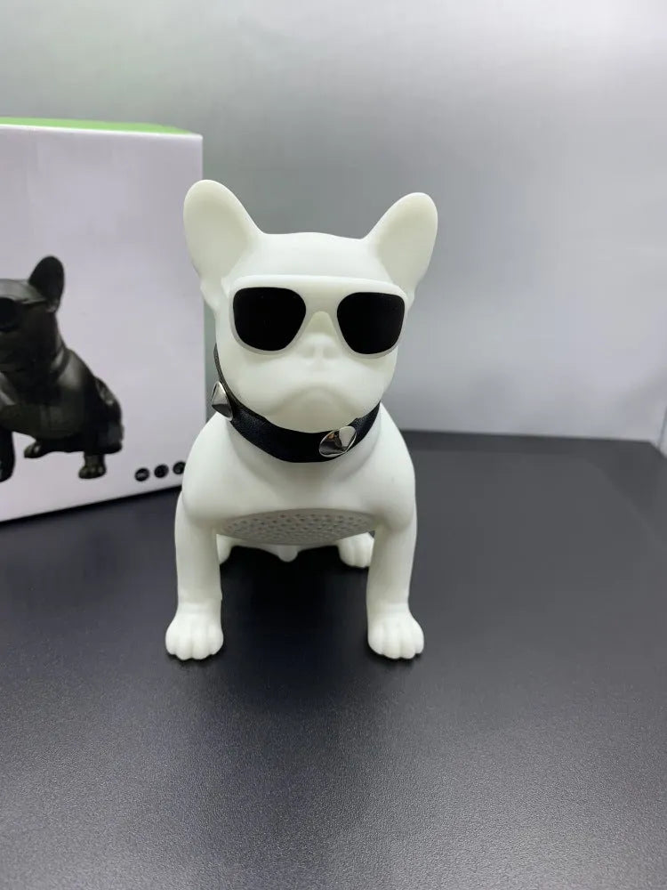 Mini bulldog-shaped Bluetooth speaker in black, red, or white colours showing compact design