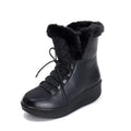 Women's black winter boots with 3cm platform heel and lace-up closure