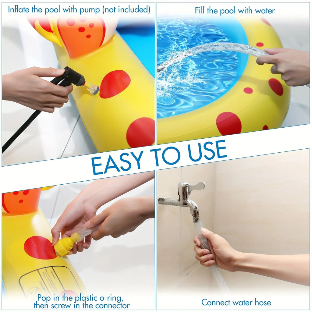Blue dinosaur inflatable water spray pool with shark design play mat and spray toys