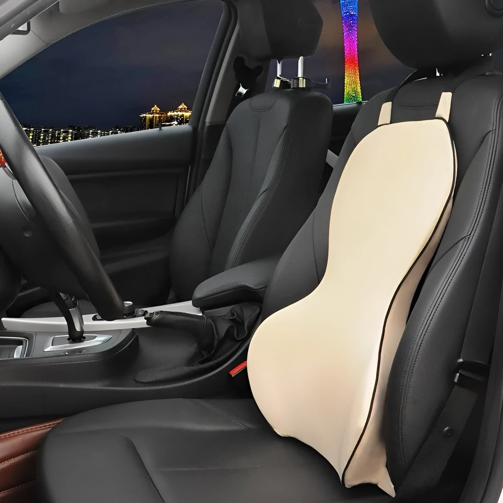 Memory cotton car waist back cushion in black, coffee, grey and off-white colours on car seat