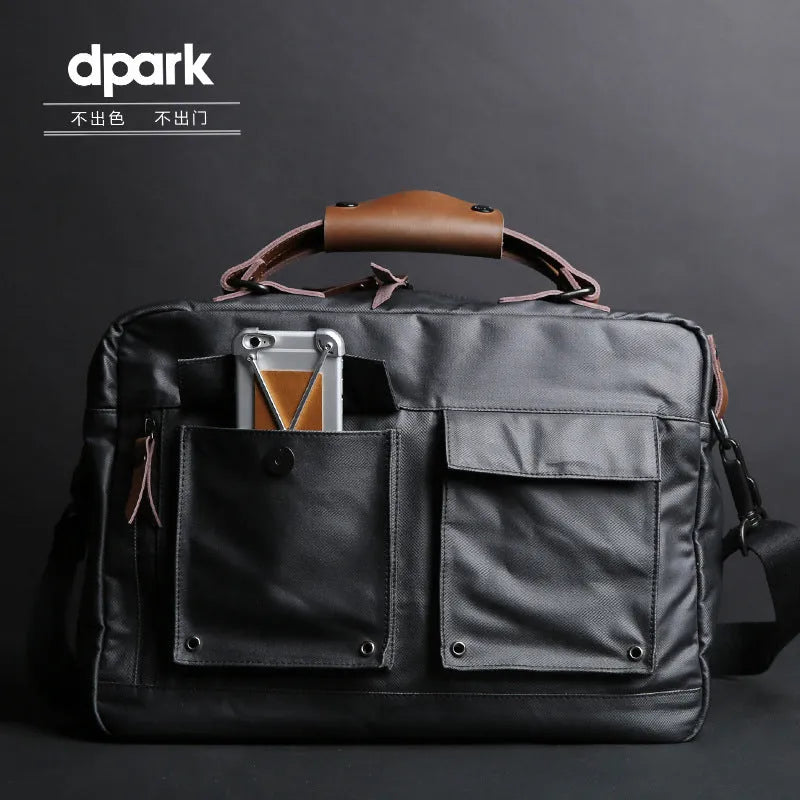 Dpark single shoulder slung laptop bag for 14 or 15 inch business laptops in black, brown, or khaki