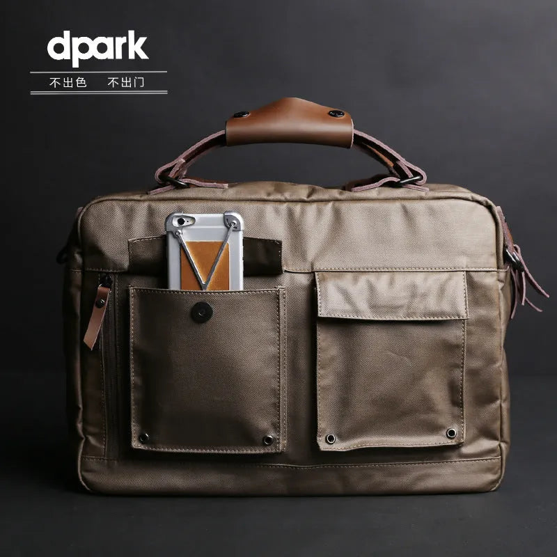 Dpark single shoulder slung laptop bag for 14 or 15 inch business laptops in black, brown, or khaki