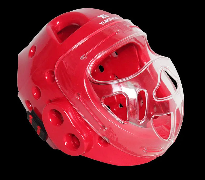 Karate helmet protective equipment for boxing in blue, red, or white colours available in sizes S, M, L, XL