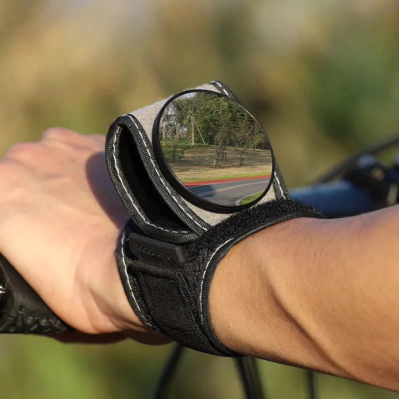 Black nylon bicycle wrist rear-view mirror with adjustable strap for cycling safety