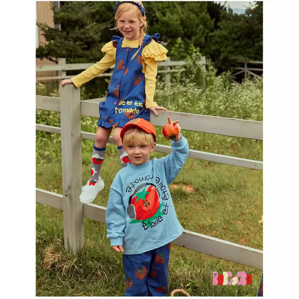 Children's casual loose cotton cartoon print long sleeve pullover top in Korean style, available in multiple sizes from 90cm to 150cm