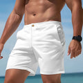 Men's straight-cut casual sports shorts in a solid colour, showcasing the micro-elastic cotton blend fabric.