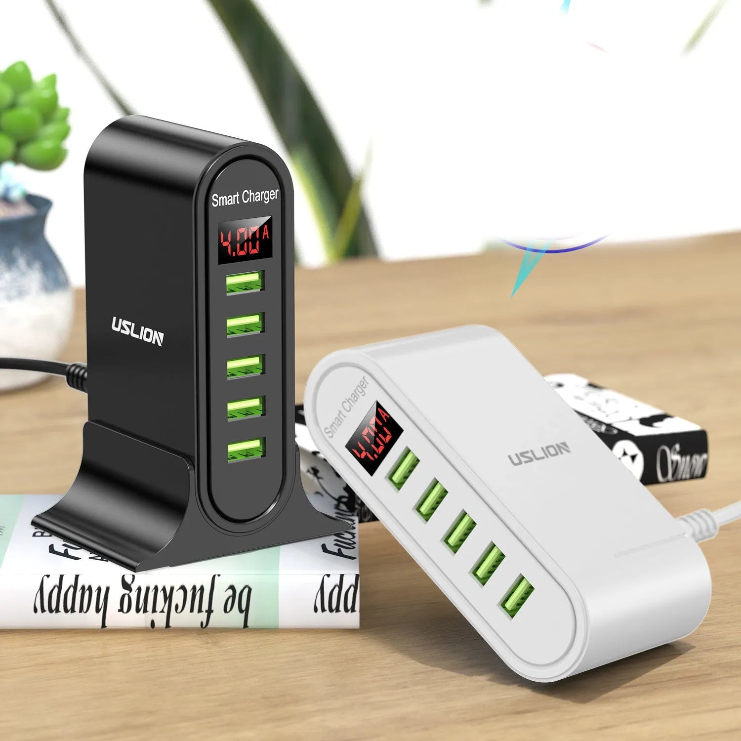 Smart LED digital display USB wall charger in black and white colour options