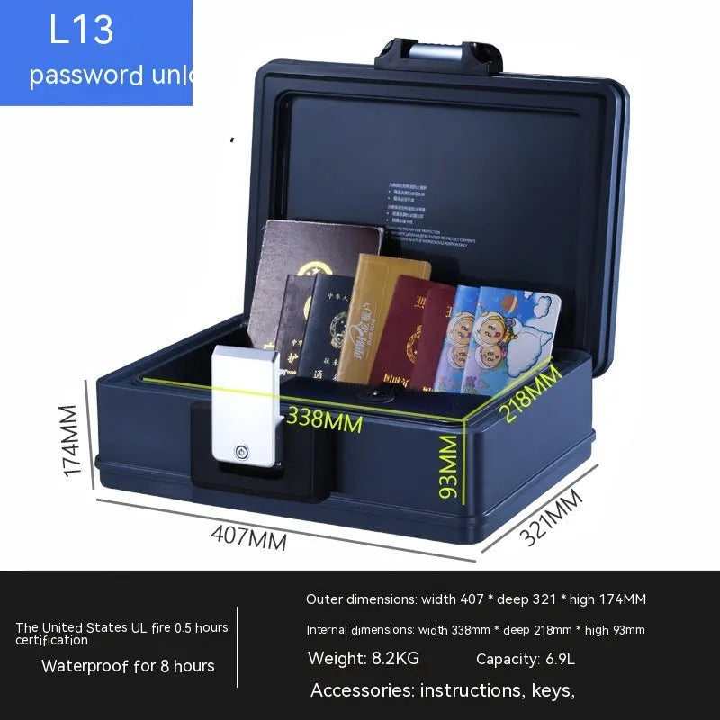 Small black portable safe with mechanical combination dial lock