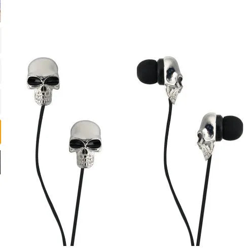 MYMY in-ear skull headphones with metal bones and Devil Christmas earplugs wired black