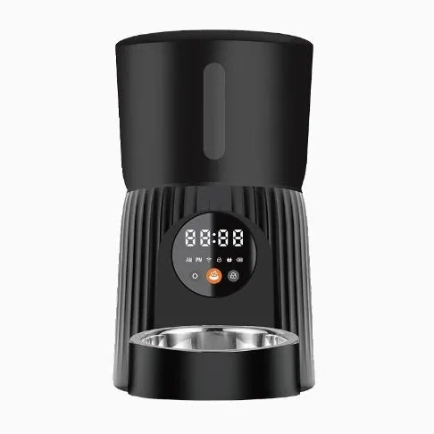 Black and white intelligent pet feeder with automatic timing and quantitative remote feeding control