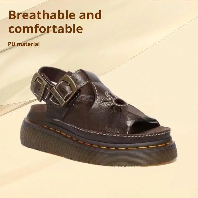 Men's black and brown embroidered floral beach sandals with flat PU sole