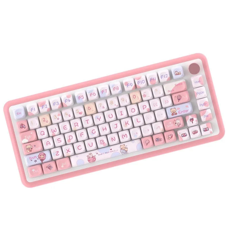 Sweet cotton candy coloured mechanical keyboard keycaps arranged in complete 112-key and 120-key sets